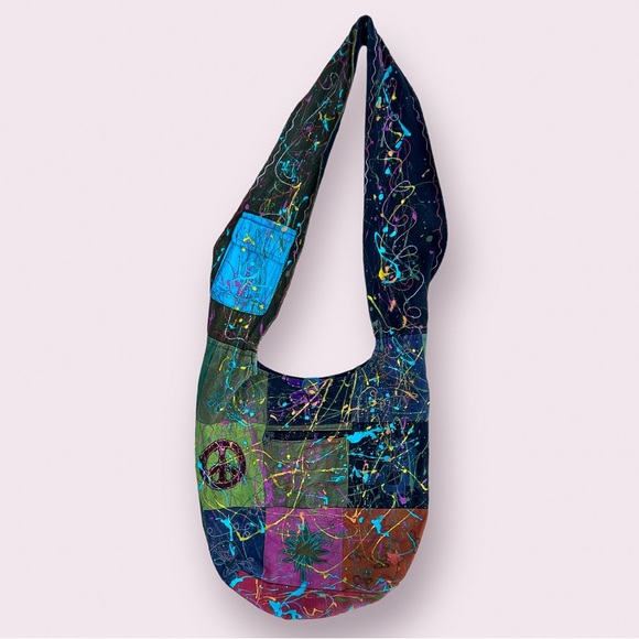 local artist made Handbags - Artist made - boho hippy paint splatter shoulder bag